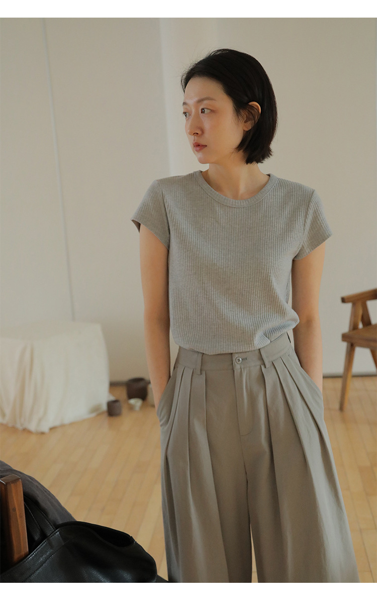 时简 自由随性 慵懒风竖条洗水休闲裤 显瘦百搭亲肤棉阔腿裤00037详情28