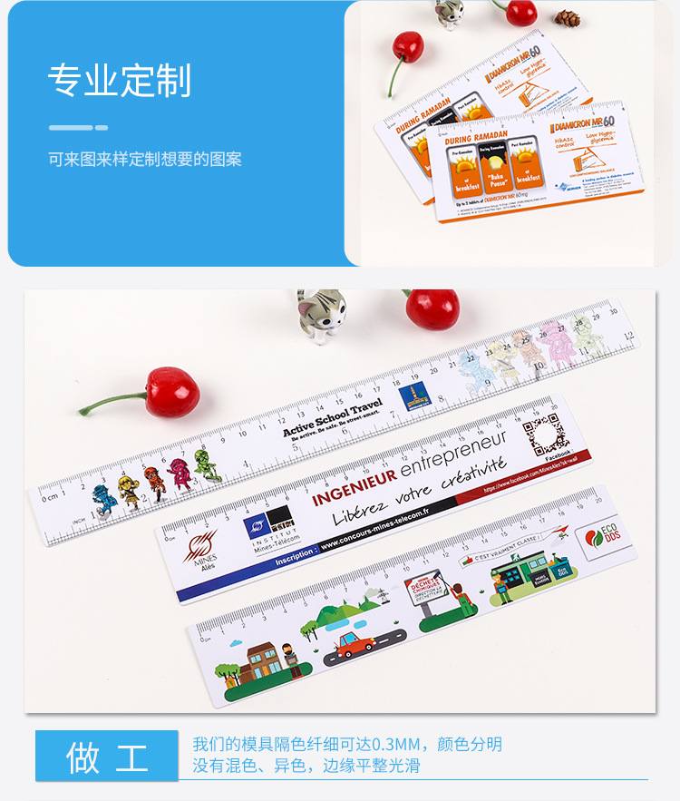 Cartoon advertisement PS set ruler, plastic straight ruler, acrylic student ruler set protractor, transparent soft set square pic 32