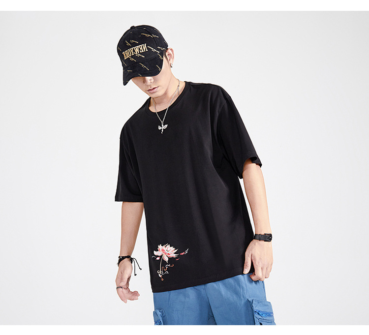 国潮中国风短袖t恤男 夏季宽松大码青年凤凰图案刺绣潮牌纯棉半袖 pic 9