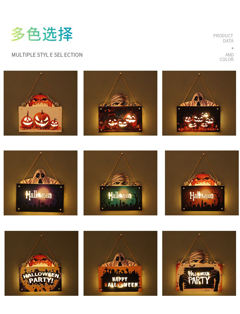 跨境新款万圣节恐怖幽灵鬼木质门牌挂装饰摆件道具南瓜灯工艺品详情3