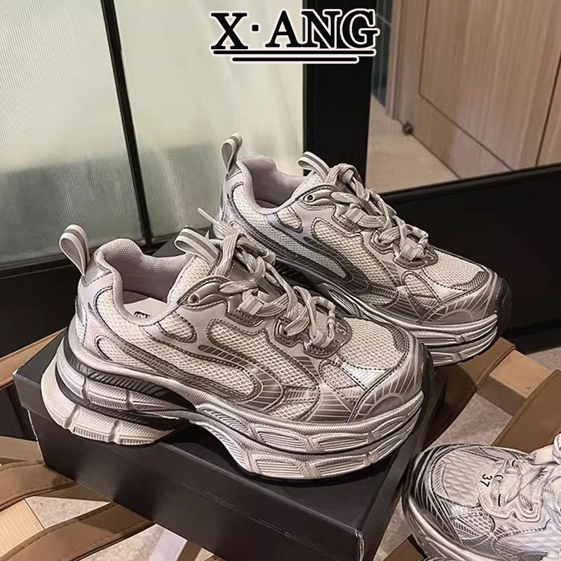 真皮7cm内增高德训鞋女鞋2025春夏季新款百搭厚底休闲运动阿甘鞋详情5