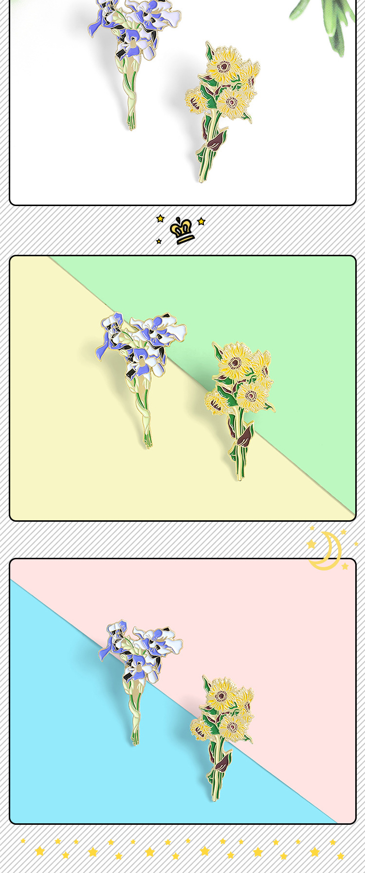 Van Gogh sunflower brooches, Iris brooches, buttons, clothing accessories, creative decorative items and badges are available for order pic 3