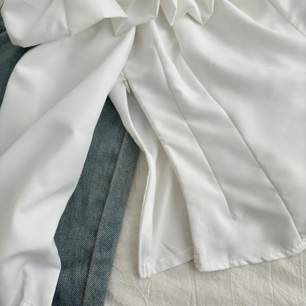 一见钟情 白色花苞领一字肩衬衫上衣女春秋季长袖衬衣详情17