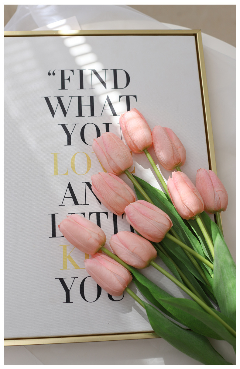 保湿手感郁金香假花仿真花摆设客厅手捧花拍照粉色白色家居装饰详情6