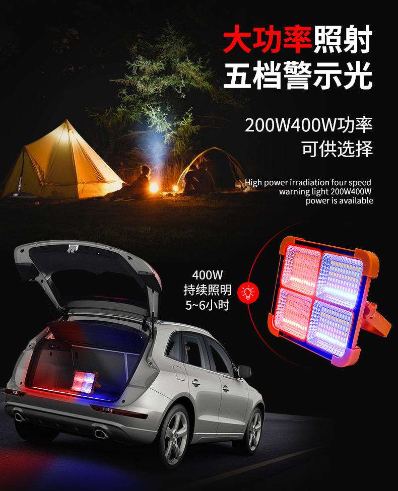 跨境热销户外太阳能手提USB充电投光灯 摆摊露营太阳能应急投光灯详情4