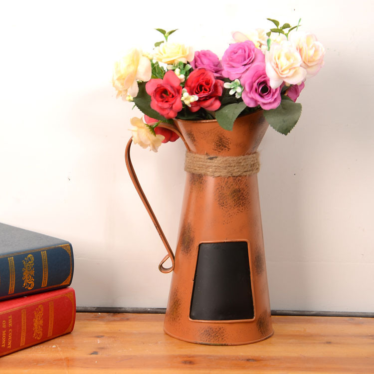 厂家批发美式田园风格带小黑板咖啡壶式插干花客厅餐桌花盆装饰详情22