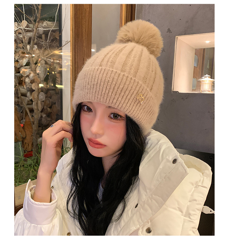 新款秋冬季针织毛球显脸小套头帽户外加绒保暖女甜美护耳毛线帽子详情14