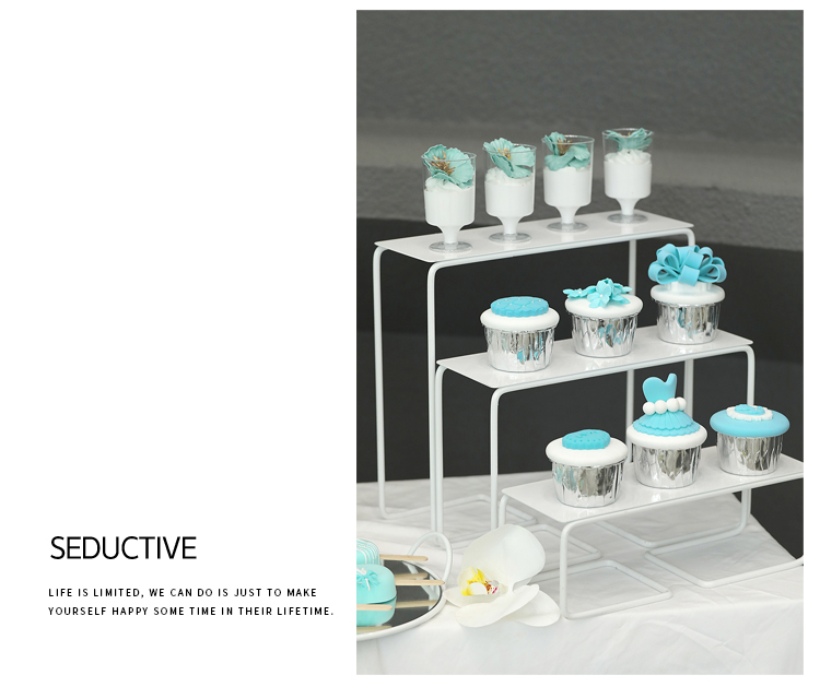 蒂凡尼蓝色婚礼甜品架 铁艺蛋糕盘 周岁宴摆台道具 白色镜面托盘详情12
