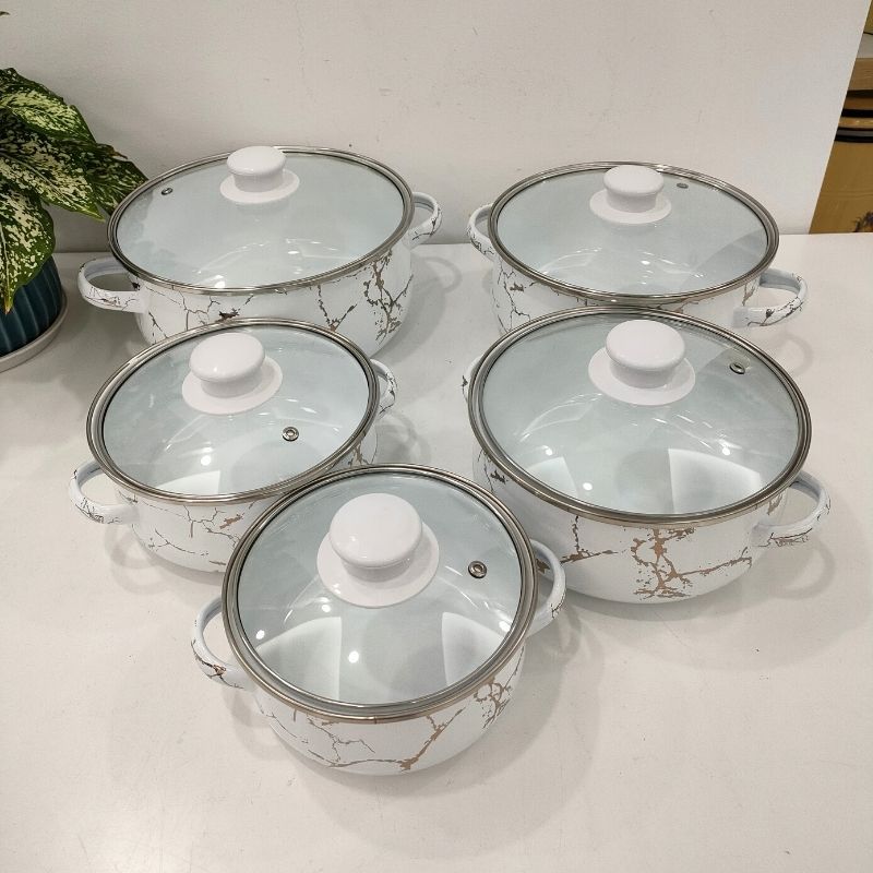 673DG white gold five-piece enamel cookware set 16-24cm cookware set pic 3
