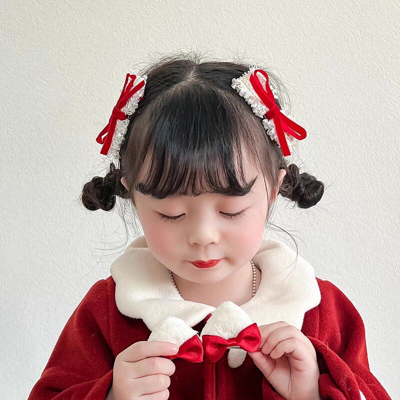 儿童红色貂绒发夹喜庆新年古风发饰女童宝宝春节汉服发卡少女头饰详情47