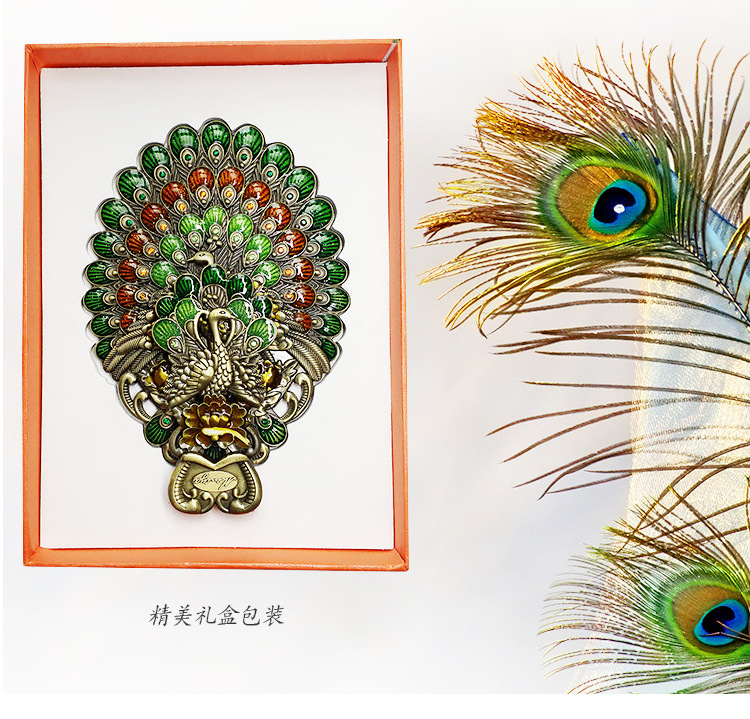 俄罗斯彩锡合金属化妆镜梳子套装复古小孔雀手柄礼物随身携带详情3