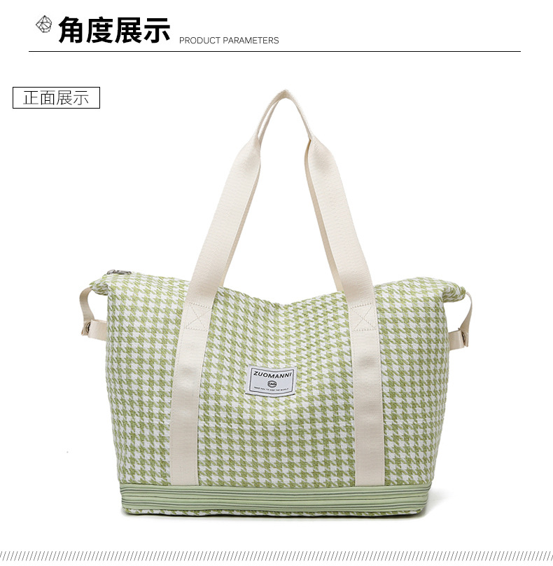 潮流时尚千鸟格花纹手提旅行包大容量运动收纳健身包可折叠背包详情25