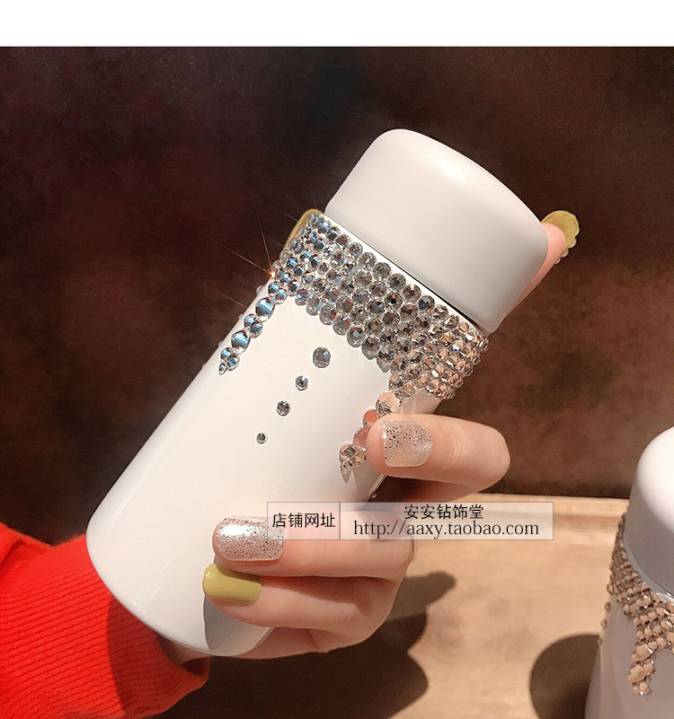 Mini insulated cup with water diamond, cute and small pocket, portable water cup with diamond inlaid personality, 150ml, lightweight stainless steel for women pic 2