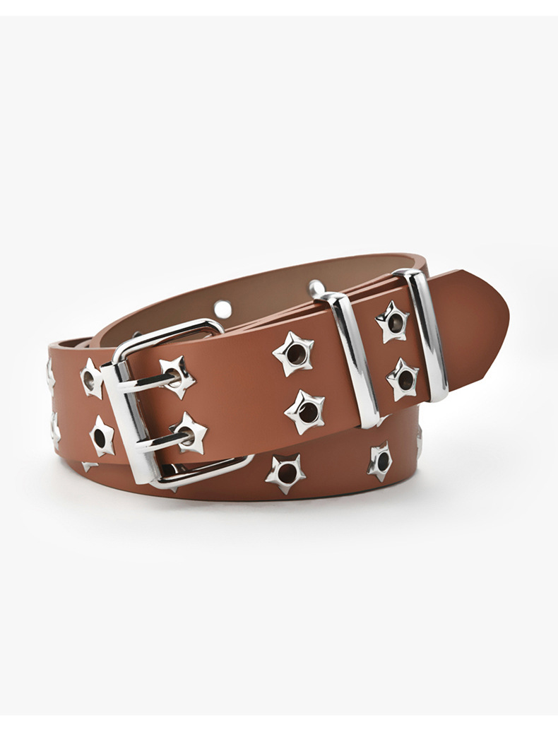 Carefully selected Korean-style hollowed-out punk casual belt for women, fashionable star eye decoration, double-row belt for women pic 33
