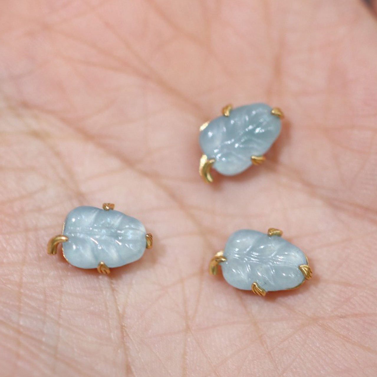 925 silver gold-plated blue water jade leaf inlay 925 silver gold-plated jewelry accessory bracelet small accessory wholesale DIY pic 7