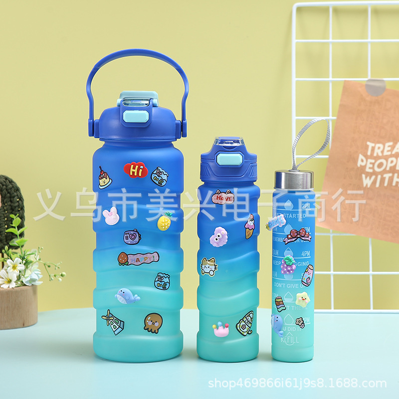 小红书同款三件套塑料杯家用手提大容量吸管杯卡通渐变运动水壶详情9