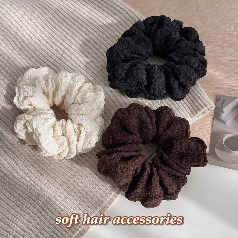 New solid color bubble wrinkle soft large intestine hair band Korean style simple pleated retro Internet celebrity all-in-one fat intestine band for women pic 17