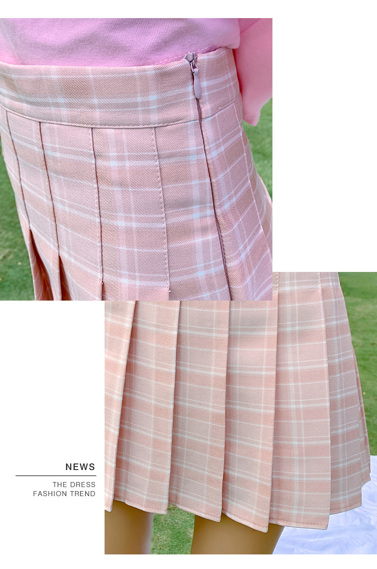 2021 New Korean-style high-waisted, slimming, versatile and anti-glare A-line checkered pleated skirt short skirt for women pic 28