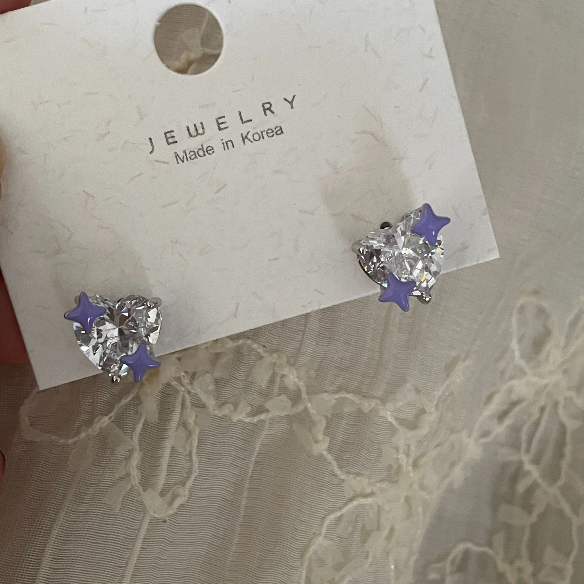 简约十字星芒桃心耳钉ins冷淡风超闪锆石时尚爱心百搭耳环耳饰潮详情4