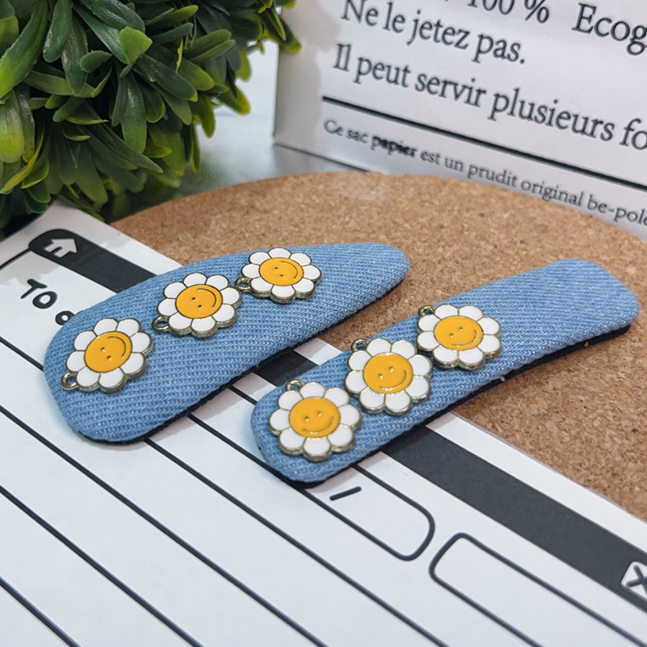 New yellow smiley face denim duckbill hair clips in the summer ins style, Korean sweet and cute bangs hair accessories for women pic 4