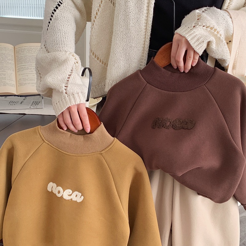 儿童冬装刺绣男女童圆领卫衣加绒一体绒宝宝男孩加厚上衣字母韩版详情4