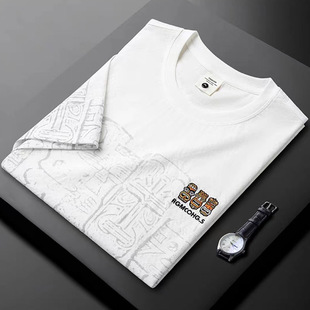 Summer thin short-sleeved T-shirt for men, light luxury and slim fit, ice silk cotton high-end letter printed round-neck T-shirt, trendy top pic 42