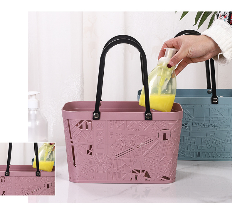 M3- 0674新款手提篮时尚镂空手提储物塑料买菜篮购物篮野餐篮收纳详情9