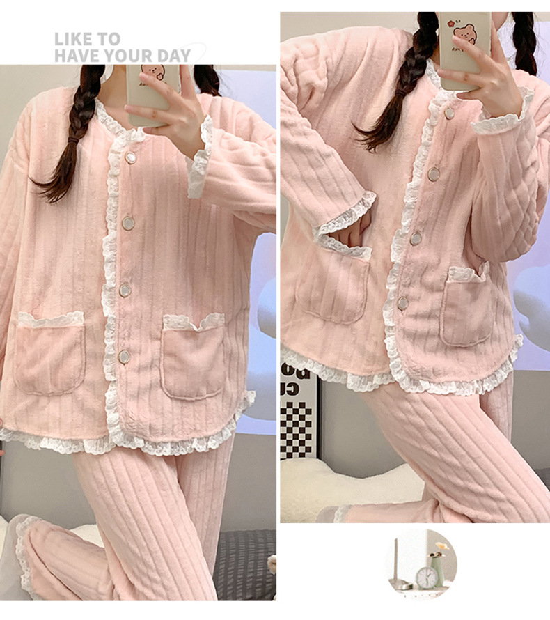 秋冬季女士法兰绒睡衣女冬款长袖加厚加绒可爱女生家居服套装详情30