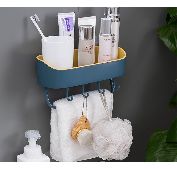 Towel rack without perforation, bathroom storage rack, bathroom and kitchen adhesive storage rack, toiletries storage rack pic 5