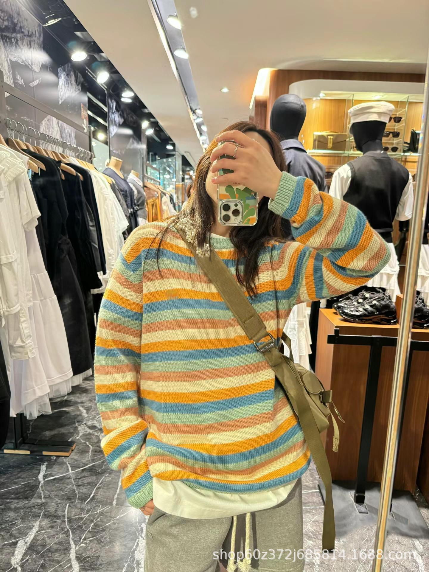 2024早秋新款北欧小众设计简约条纹拼接针织长袖百搭休闲套头毛衣详情1