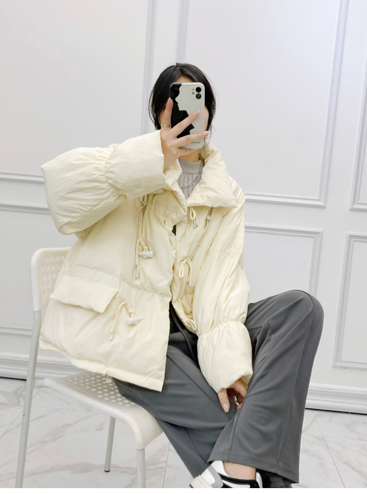 韩系仙女牛角扣羽绒服女洋气短款新款韩版宽松白鸭绒面包服外套潮详情17