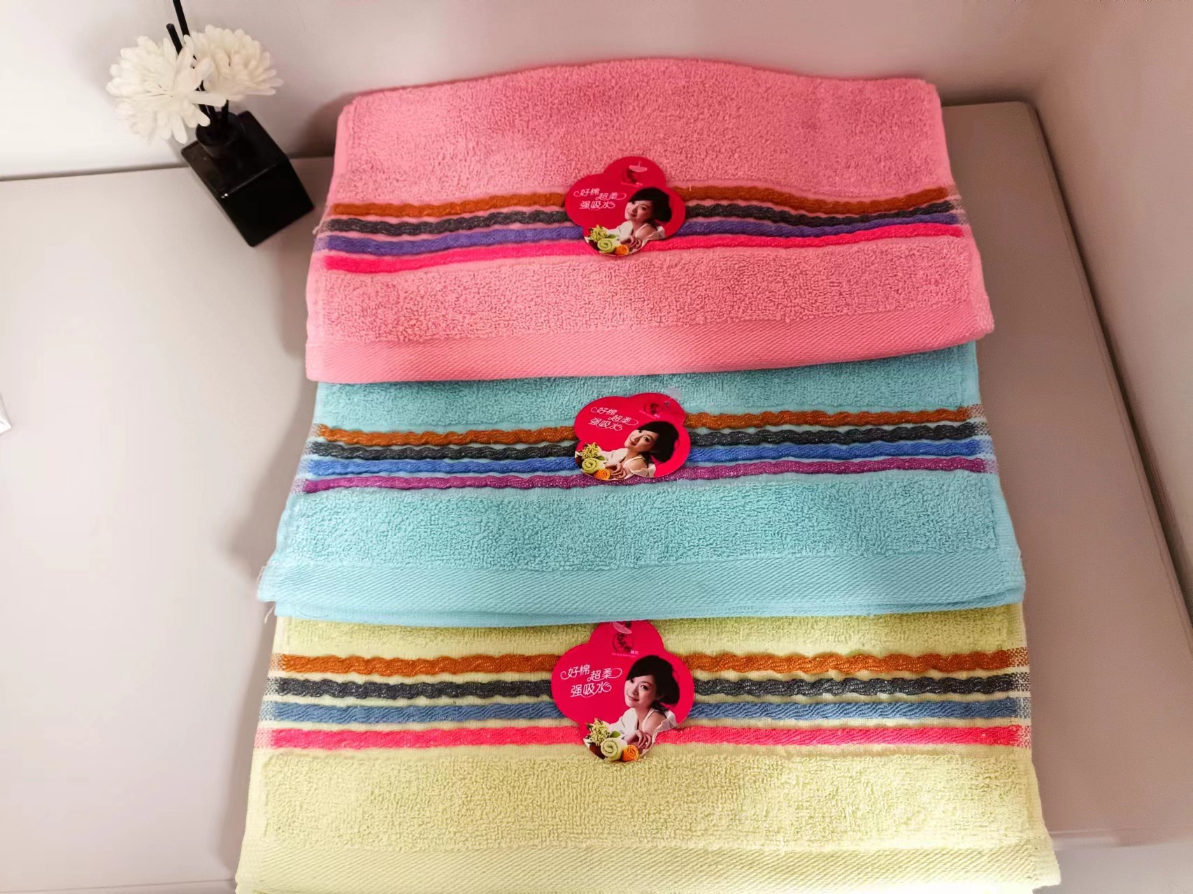 Wholesale color-striped towels, plain adult absorbent face towels, household facial cleansing gifts, embroidered logos pic 5