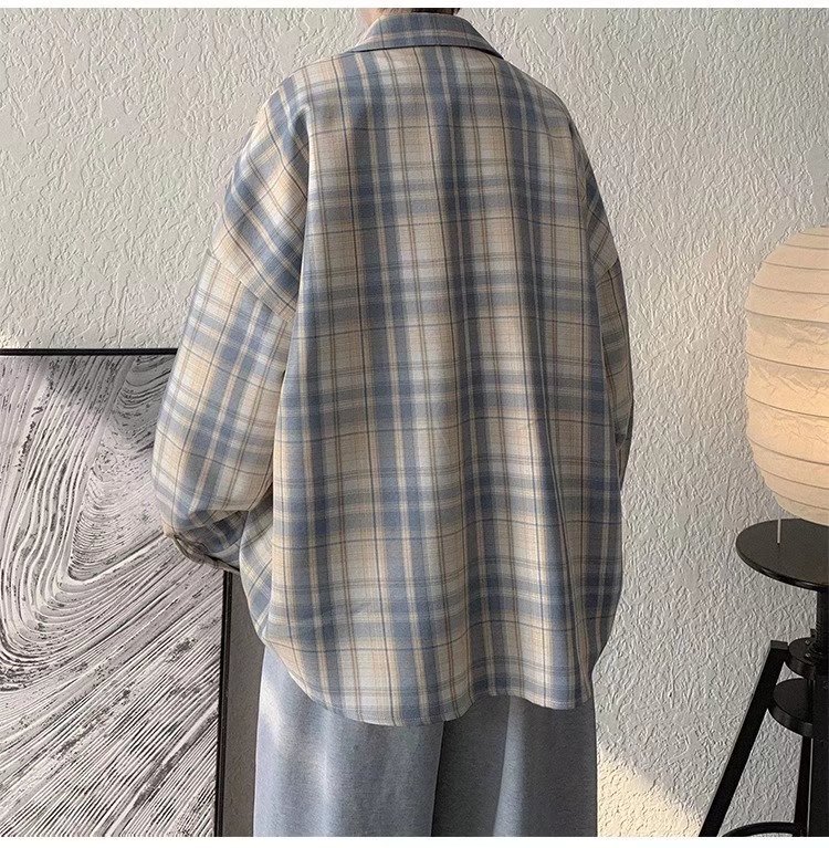 美式春秋季日系长袖格子衬衫男士韩版潮流ins网红休闲款衬衣外套详情10