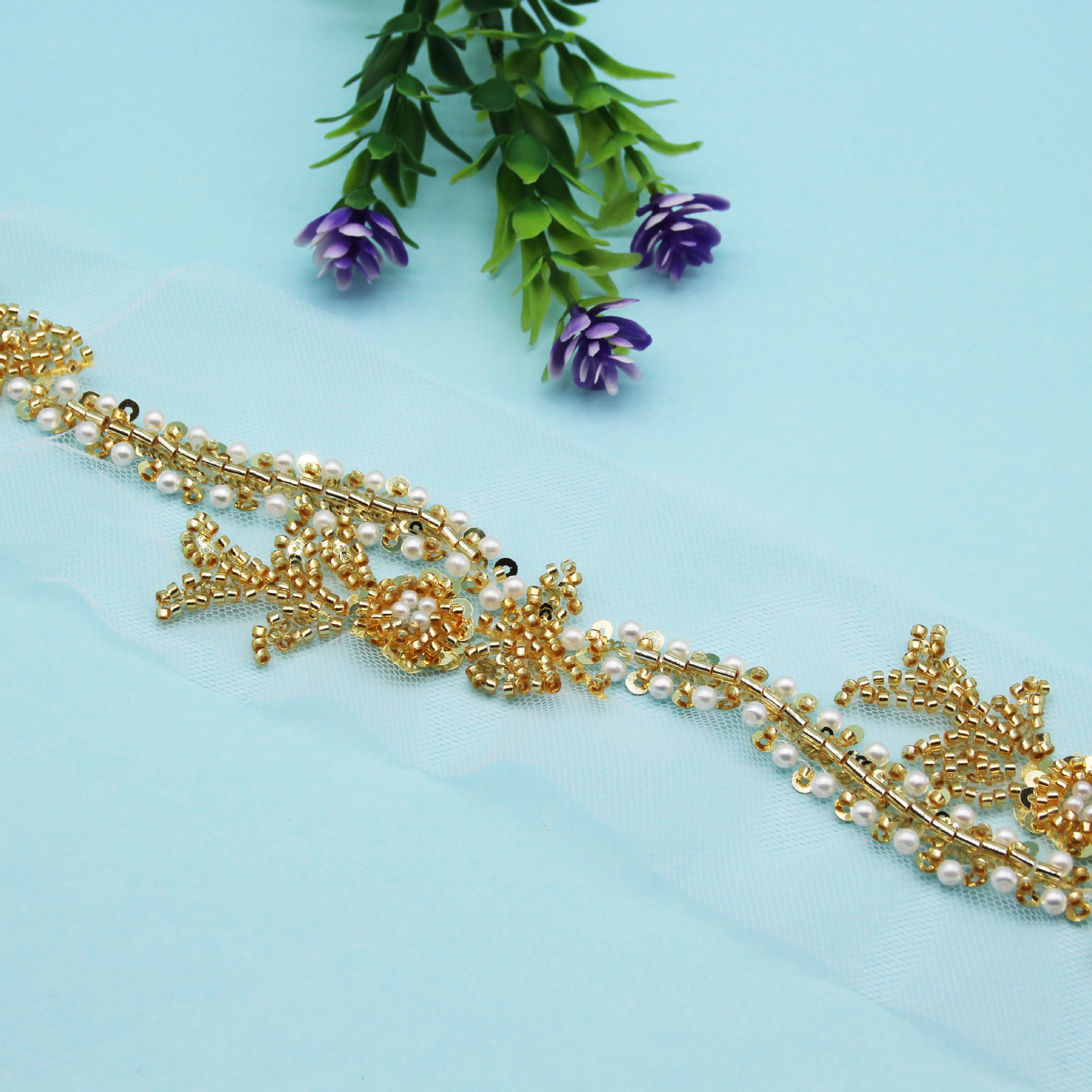 跨境热销手工钉珠花边DIY米珠头饰鞋帽包包珍珠重工蕾丝 服装辅料详情10