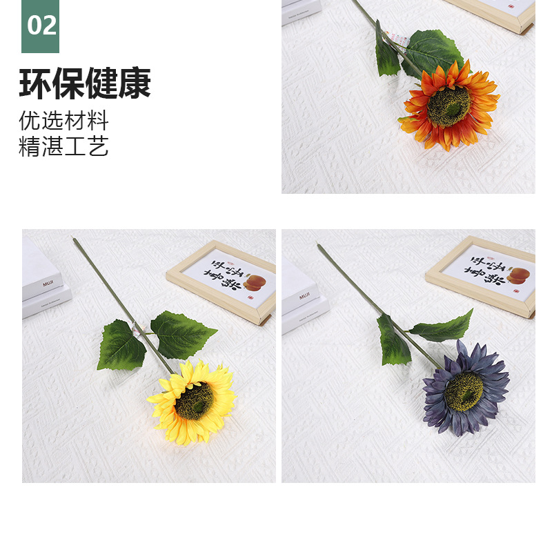 【】 New faux flower single sunflower, retro oil painting sunflower, home living room decoration, suitable for photography pic 11