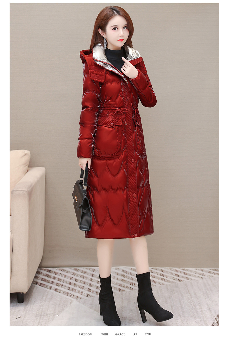 Estilo elegante con capucha nueva chaqueta para mujeres invierno 2022 temperamento con cordones slim estilo medio largo abrigo para mujeres pic 13