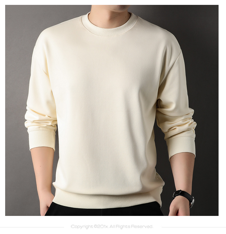 牛奶丝300g重磅卫衣男2023秋冬新款圆领打底衫纯色长袖t恤男上衣详情19