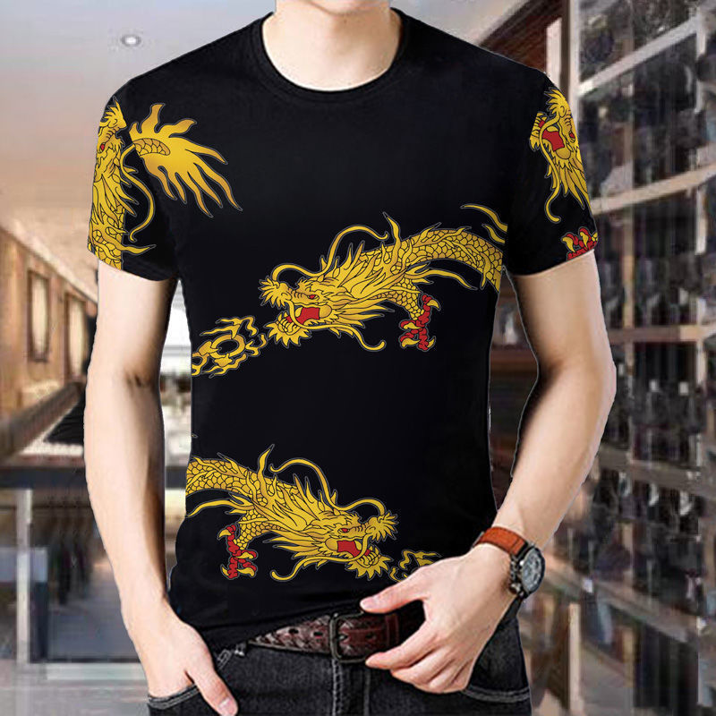 港风春夏季潮流中国风短袖t恤男青年打底衫高街时尚印花上衣服男详情21