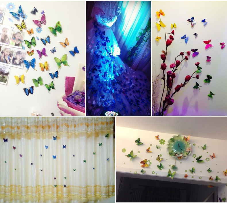 3D stereoscopic butterfly wall decoration creative stickers, 12 pieces of 9-color selected magnetic refrigerator stickers H-003, double-layer pic 16