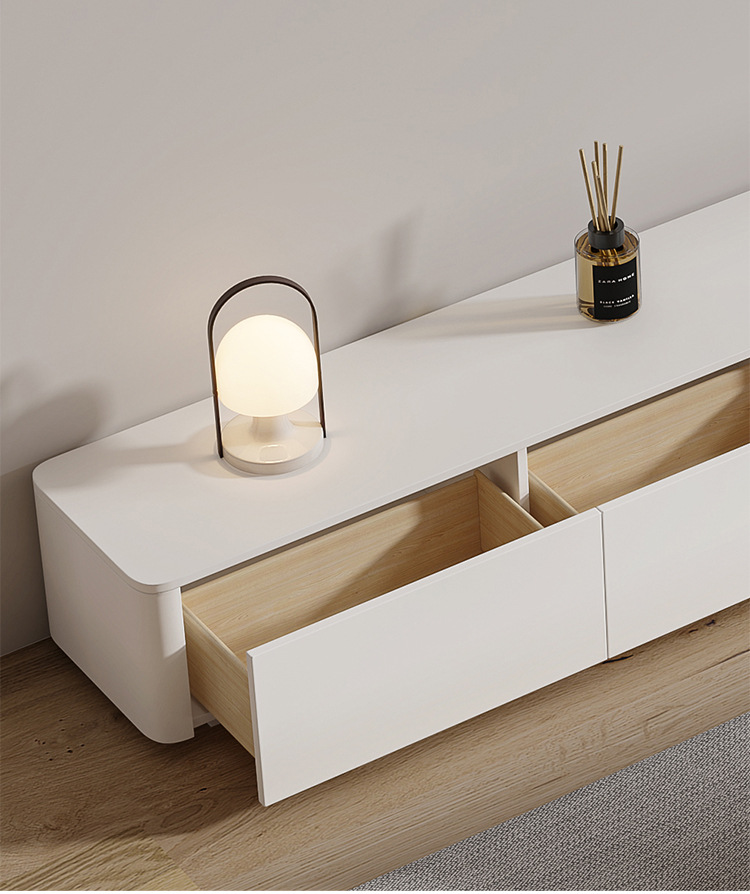 奶油风白色轻奢实木电视柜茶几组合家用小户型悬空电视柜客厅地柜详情9