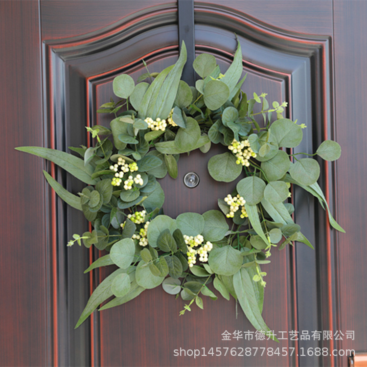Desheng 2021 Cross-border E-commerce Amazon Spring Color Eucalyptus Leaf Green Fruit Simulation Flower Ring Decoration Manufacturer Wholesale pic 1
