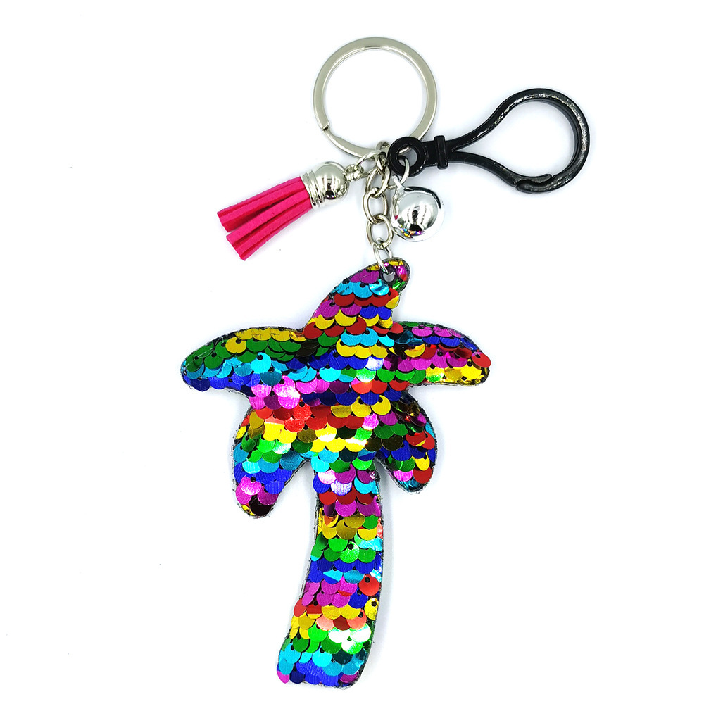 Reflective coconut tree keychain, sequined tassel, bell bag, car pendant, hanging decoration, accessories and accessories pic 9