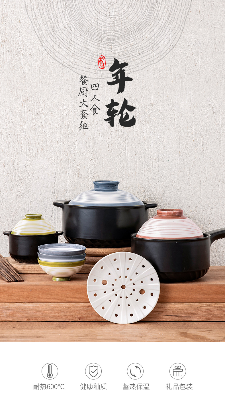 Clay pot, stew pot, soup maker, household open flame small stew bowl, stone pot, milk pot, rice bowl, chopsticks, kitchenware set wholesale pic 1