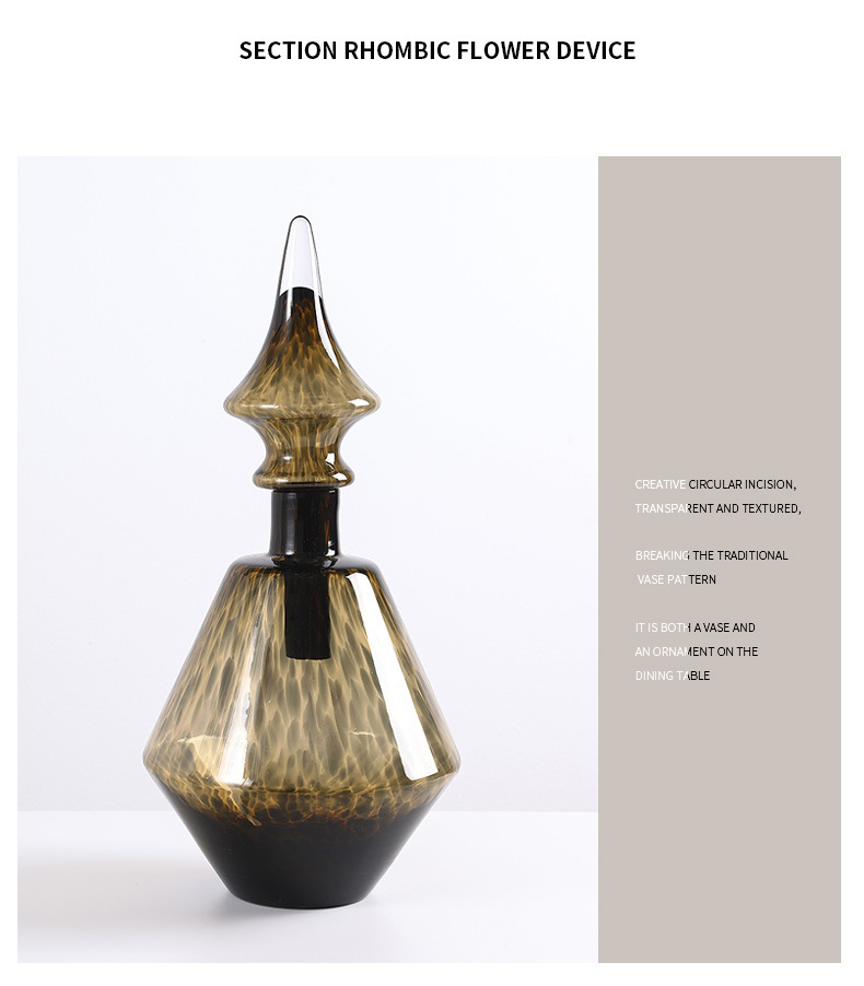 Amber leopard print glass soft furnishing design ornaments, flower vases, high-end home decoration, hotel soft furnishing ornaments pic 8