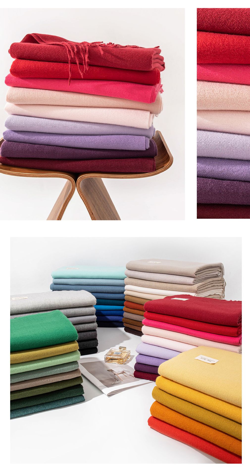 New autumn and winter Ankela red scarf for women, a high-end and versatile faux cashmere scarf in solid color, a warm scarf shawl pic 35