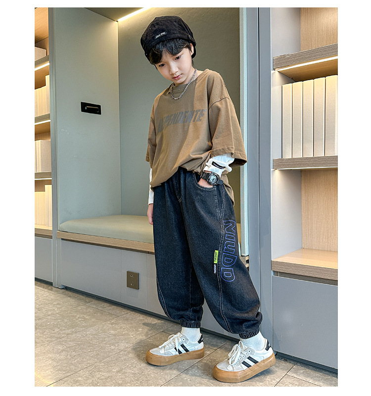 童装男童秋装裤子春秋款2023新款儿童牛仔裤秋季中大童休闲长裤潮详情23