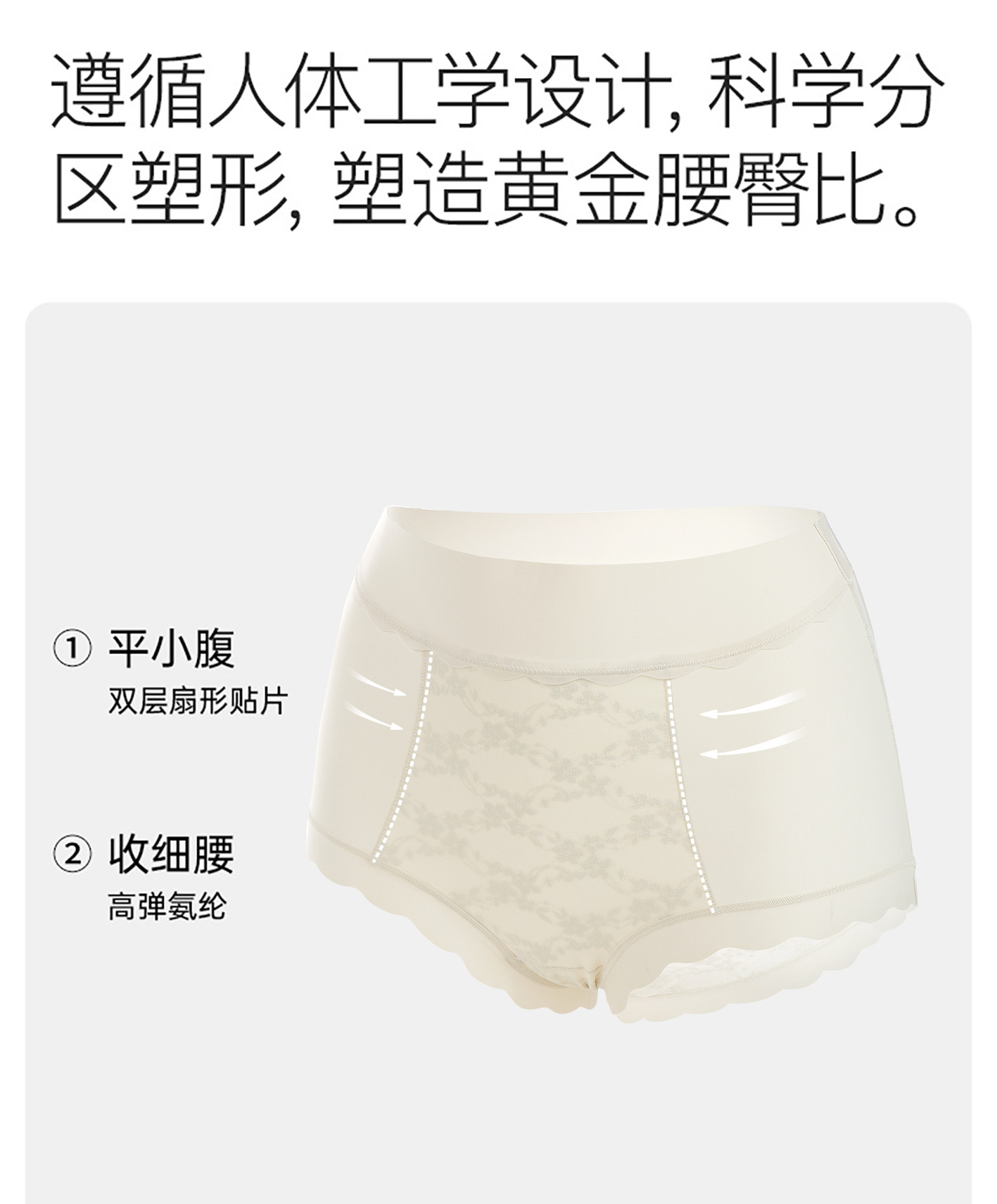 高腰大码蕾丝内裤女轻塑提臀裸感舒适透气5A抑菌蚕丝档女士内裤详情3