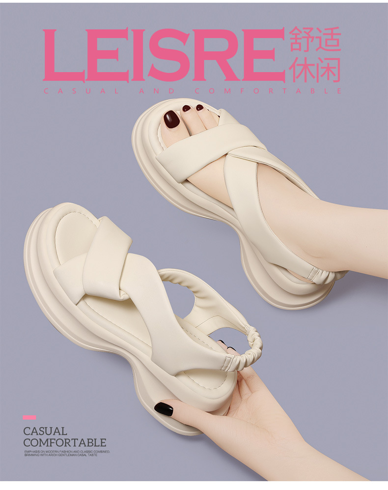 凉鞋女夏季新款松糕厚底小个子沙滩鞋高级感法式配裙子罗马鞋详情4