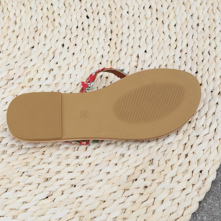 2024夏季新款欧美编带花朵女鞋平底女士大码套趾凉鞋舒适休闲详情1