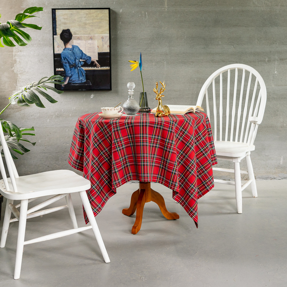 Cross-border Christmas holiday decoration table fabric, retro striped checkered cotton and linen restaurant party cover, Amazon pic 59